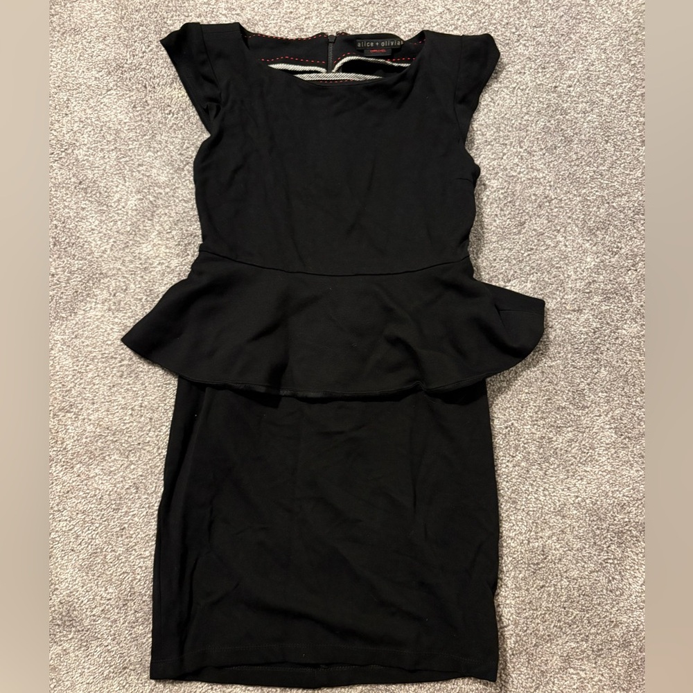 Alice + Olivia Black Peplum Midi Dress